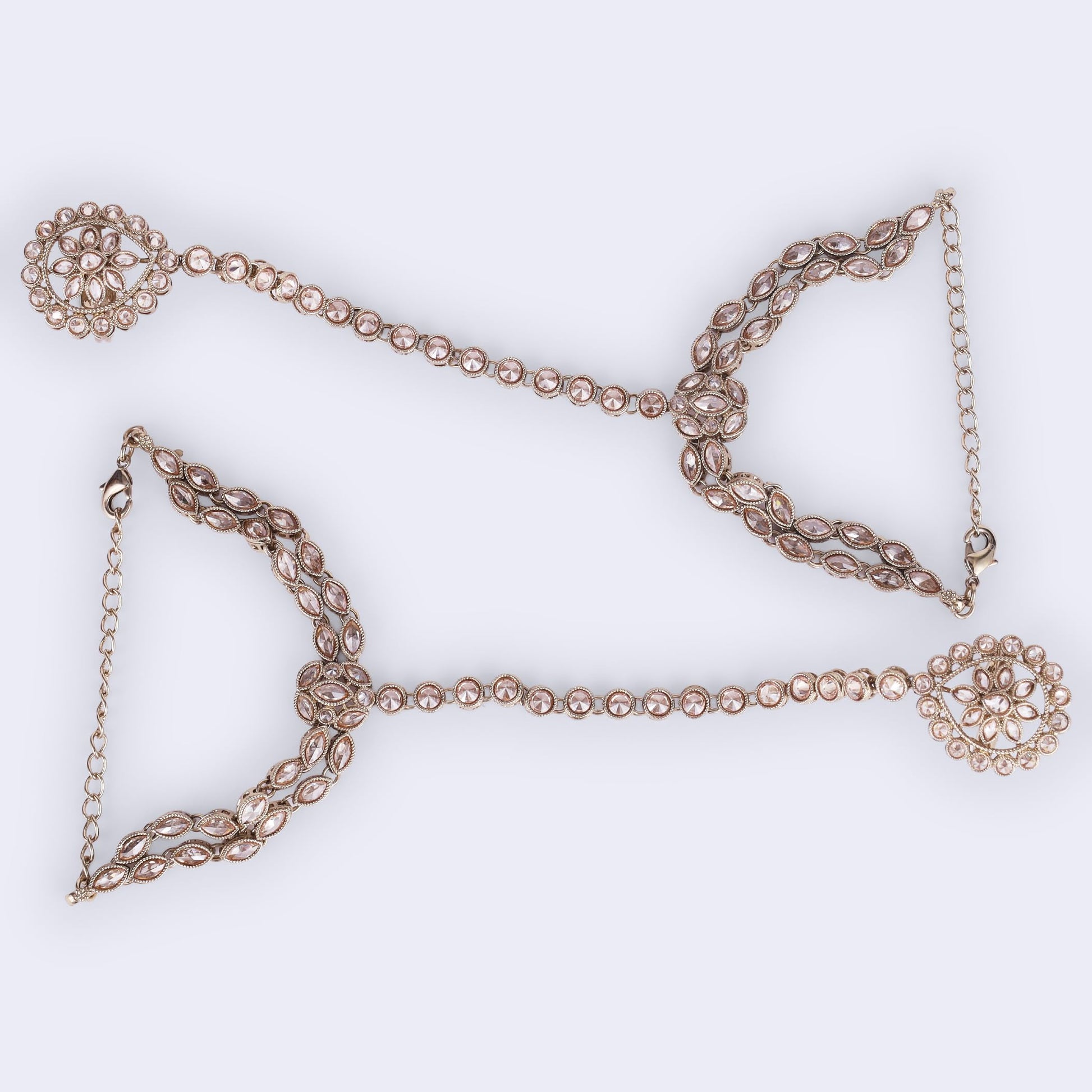 Saloni Fashion Jewellery Traditional Glamorous Flower and Oval Shape Gold Plated Set of 2 Adjustable Hathphool(Panja) For Women