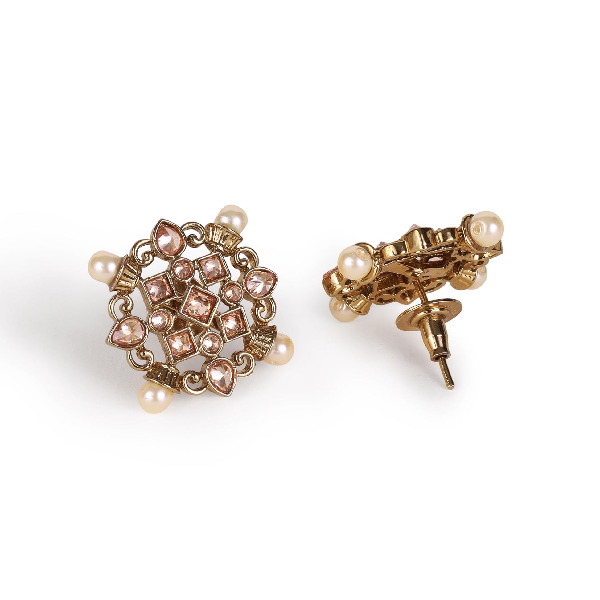 Saloni Fashion Jewellery Round Shape Flower Design Gold Plated Brass Stud Earring For Women