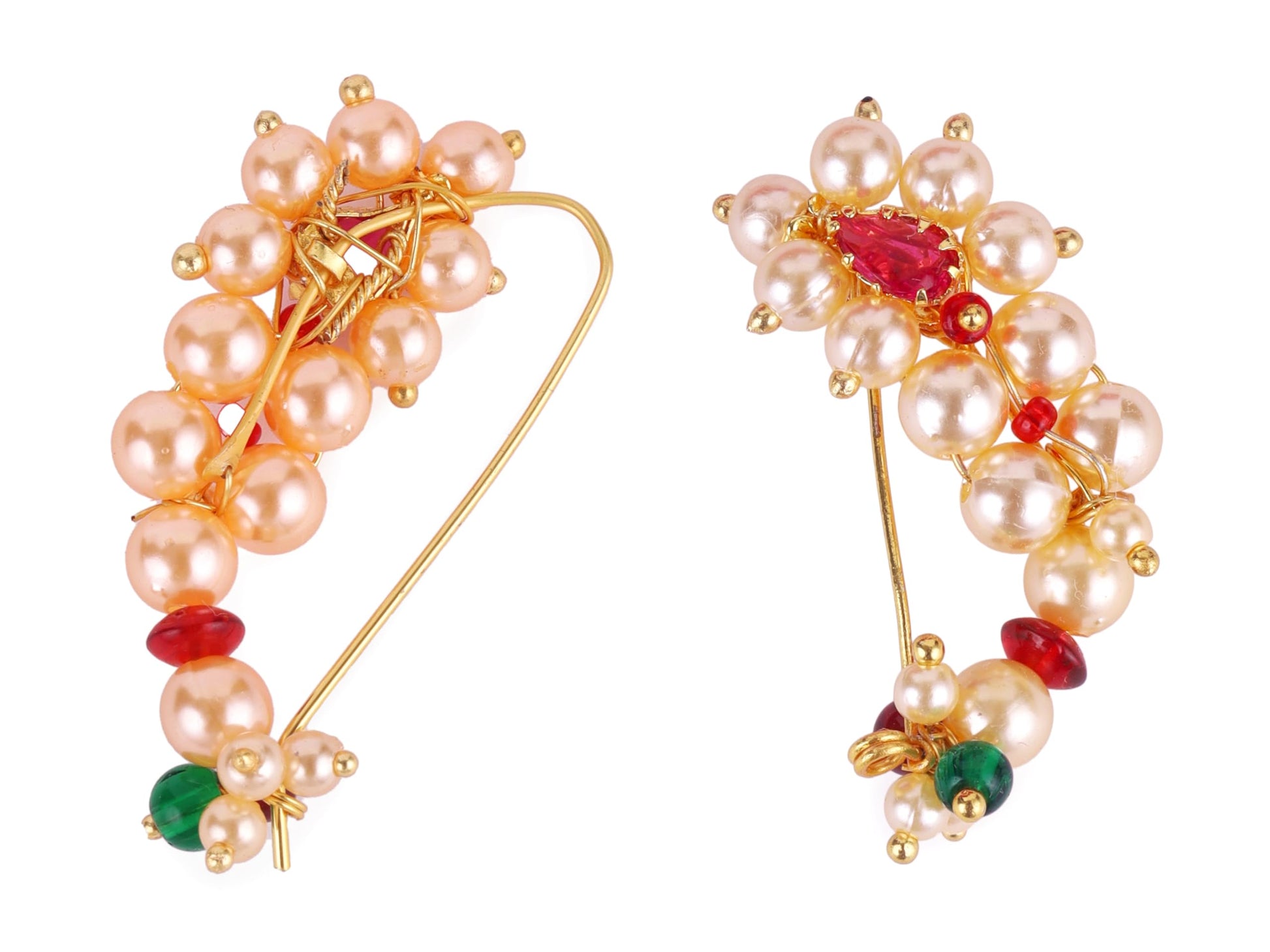 Saloni Fashion Jewellery Traditional Brilliant Oval Shape Gold Plated Combo Set of 2 Maharashtrian Nosepin / Nath Without Piercing For Women and Girls