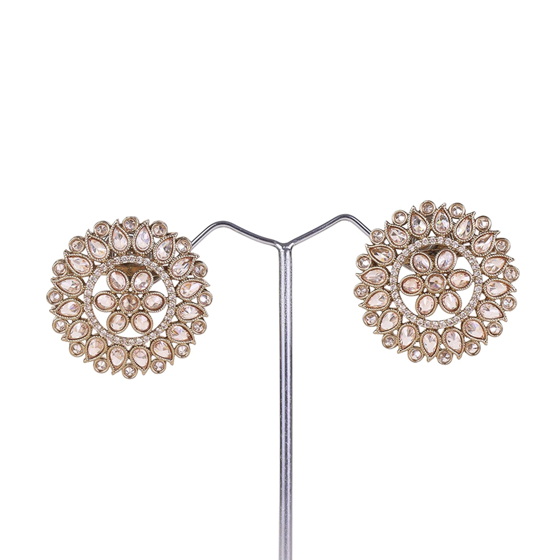 Saloni Fashion Jewellery Round Shape Flower Design Gold Plated Brass Stud Earring For Women