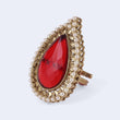 Saloni Fashion Jewellery Inspired Oval Shape Center Red Stone Gold Plated Adjustable Finger Ring For Women - view 3