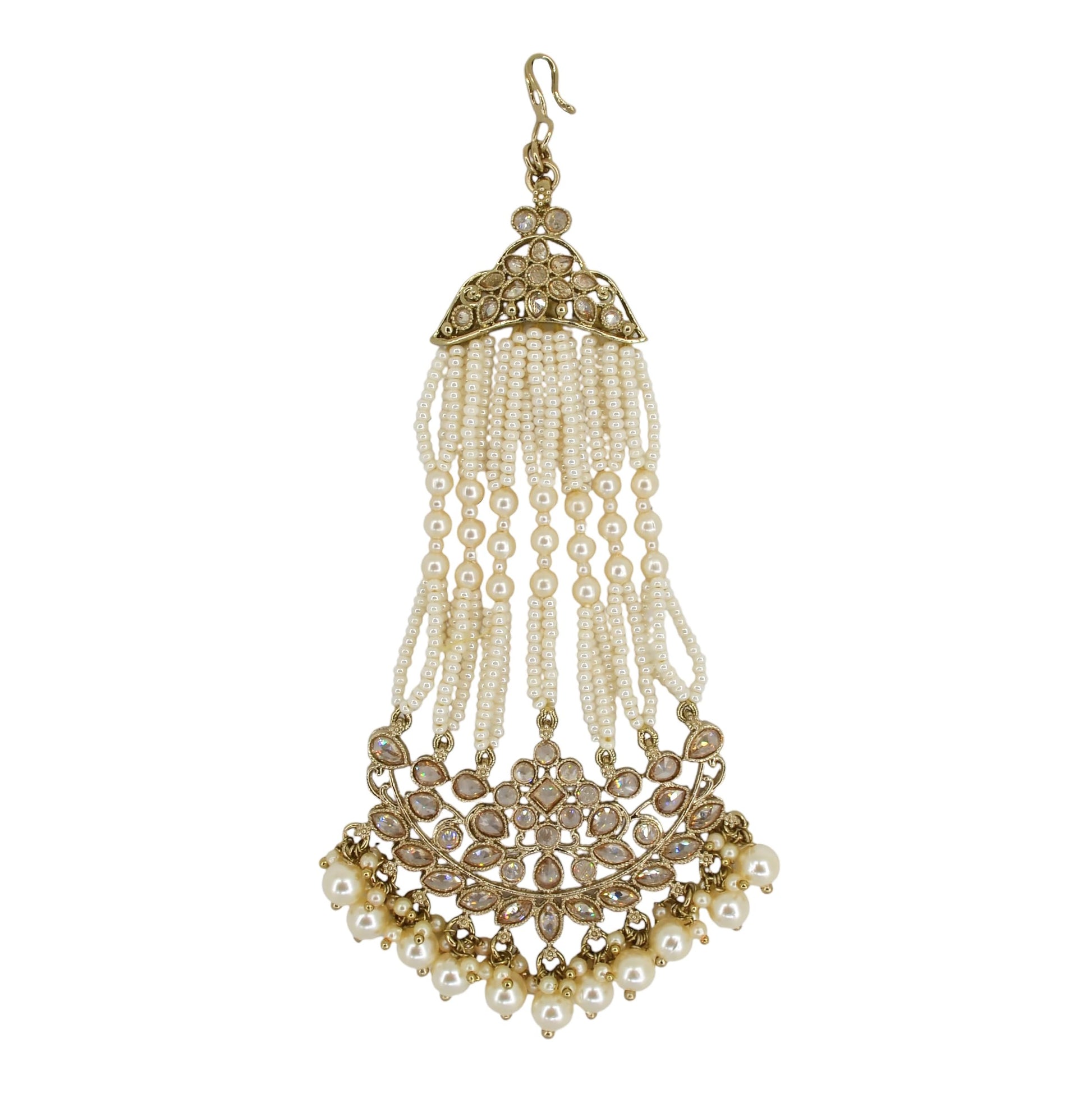 Saloni Fashion Jewellery Lovely Flower and Oval Shape Gold Plated Lariat Pearl Brown Kundan Stone Passa/Matha Patti For Women and Girls