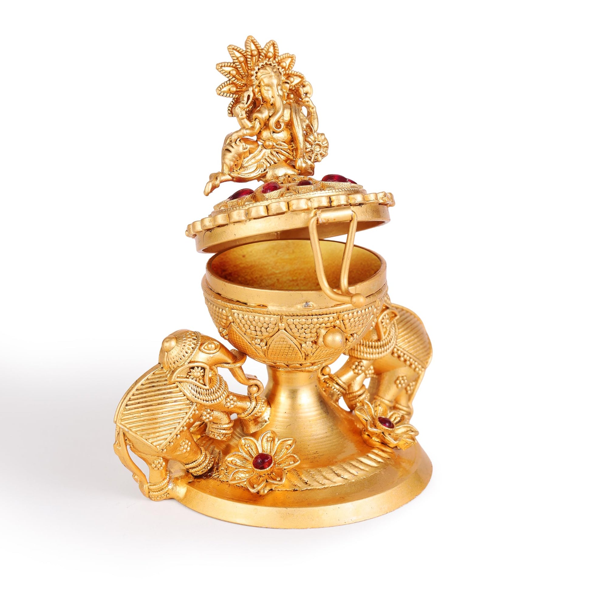 Saloni Fashion Jewellery Traditional Lord Ganesha and Elephant Gold Plated Brass Sindoor Dani/Dibbi For Women