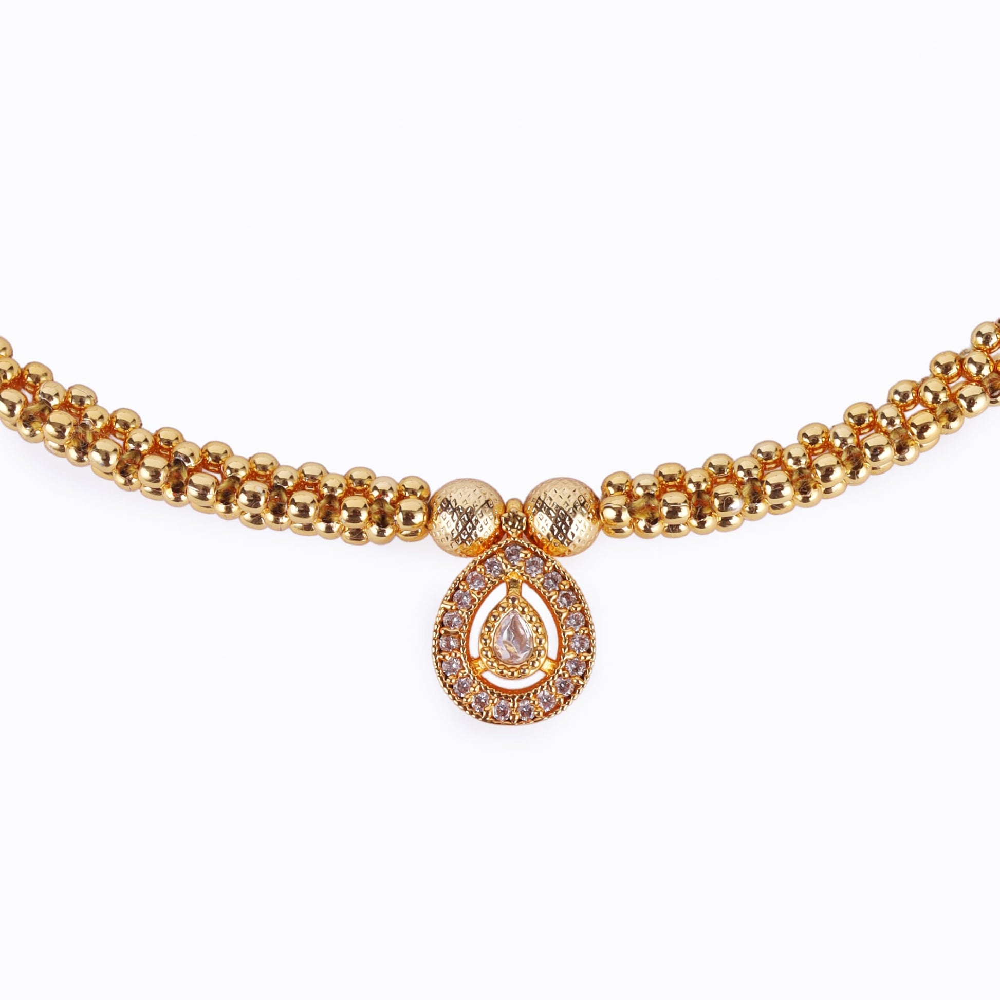 Saloni Fashion Jewellery Traditional Oval Shape Golden Balls White Stone Gold Plated Choker Necklace Set For Women
