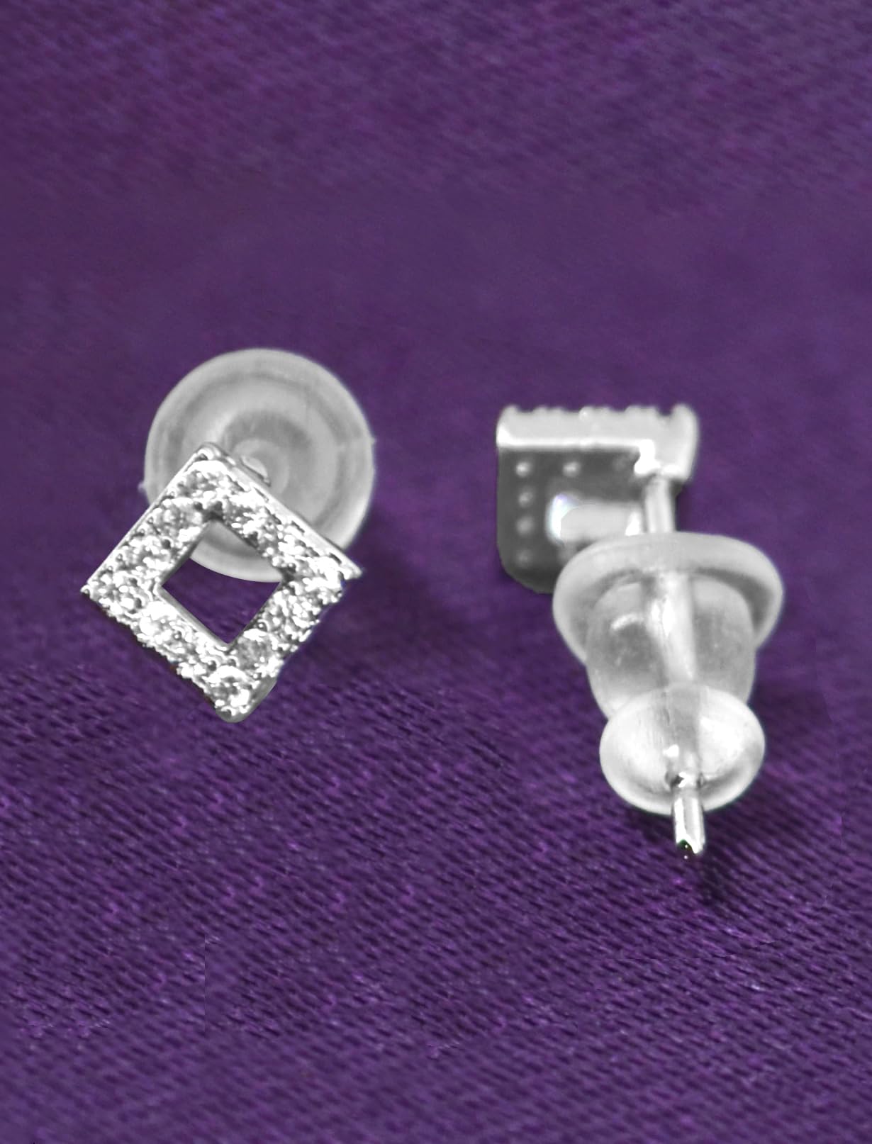Saloni Fashion Jewellery Pretty Traingle Shape CZ Brass Silver Plated Set of 3 Combo Stud Earring For Women and Girls