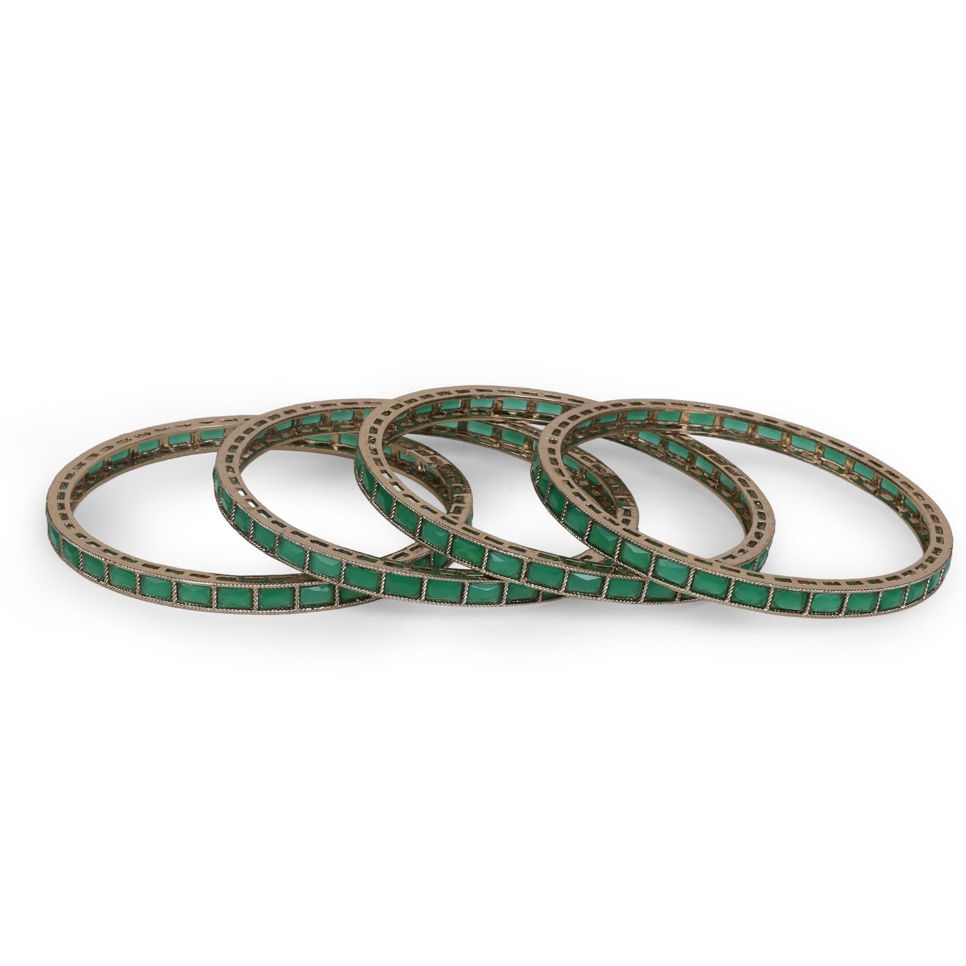 Saloni Fashion Jewellery Excellent Squire Green Crystal Antique Gold Plated Set Of 4 Bangles For Women