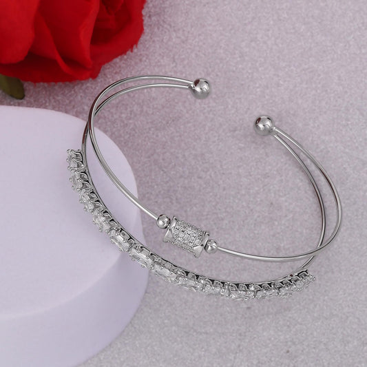 Saloni Fashion Jewellery Charm Cuff Silver Plated Adjustable Bracelet Kada For Women