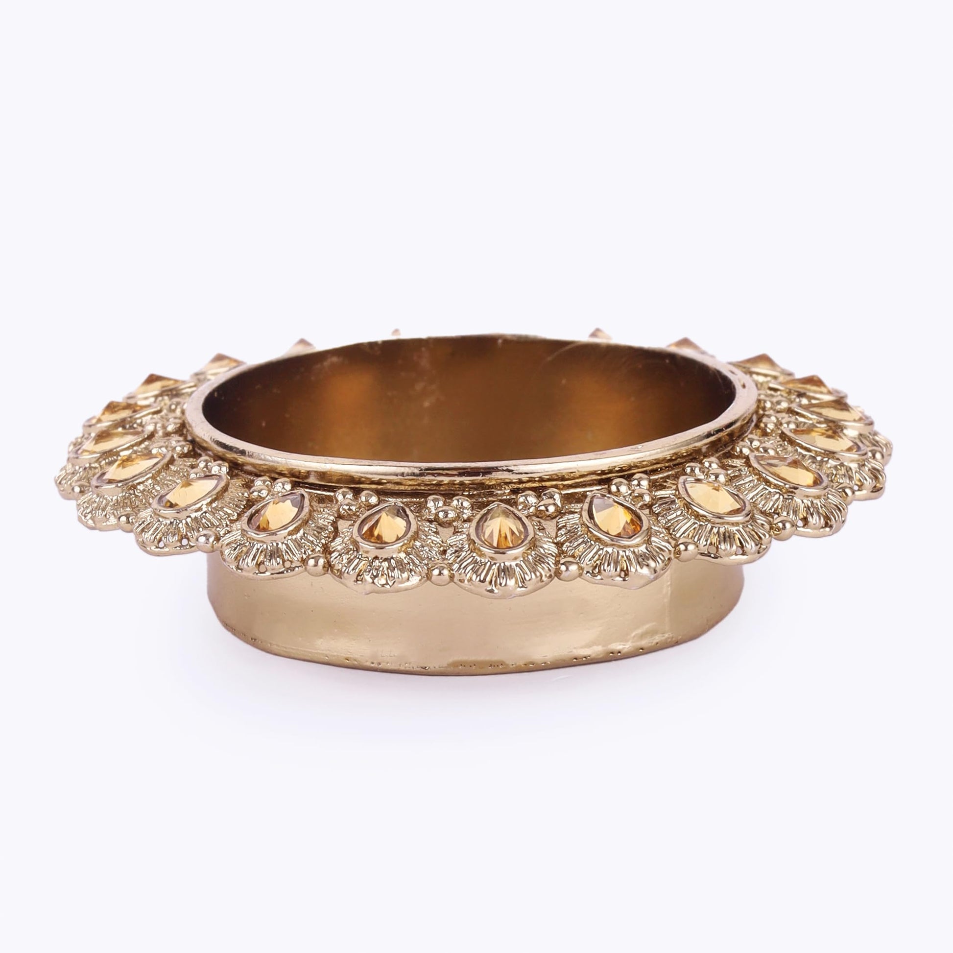 Saloni Fashion Jewellery Traditional Beautiful Round and Oval Shape Brass Gold Plated Festival Decorative Deep / Diya