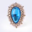 Saloni Fashion Jewellery Splendid Oval Shape Center Blue Stone Gold Plated Adjustable Finger Ring For Women