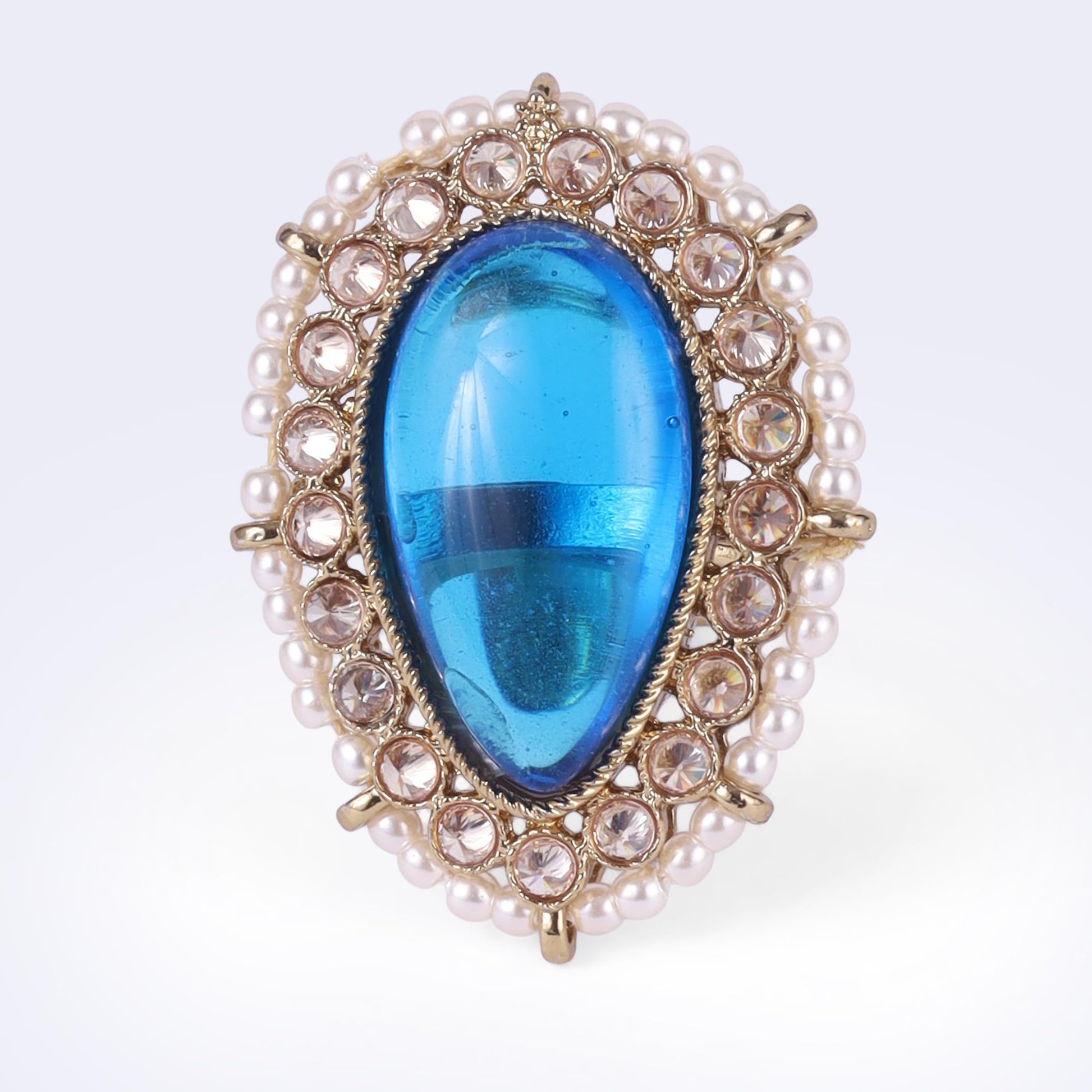 Saloni Fashion Jewellery Splendid Oval Shape Center Blue Stone Gold Plated Adjustable Finger Ring For Women