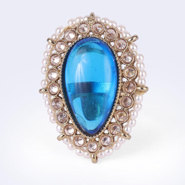 Saloni Fashion Jewellery Splendid Oval Shape Center Blue Stone Gold Plated Adjustable Finger Ring For Women