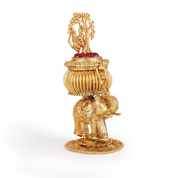 Saloni Fashion Jewellery Traditional Lord Radhey Krishana and Elephant Gold Plated Brass Sindoor Dani/Dibbi For Women