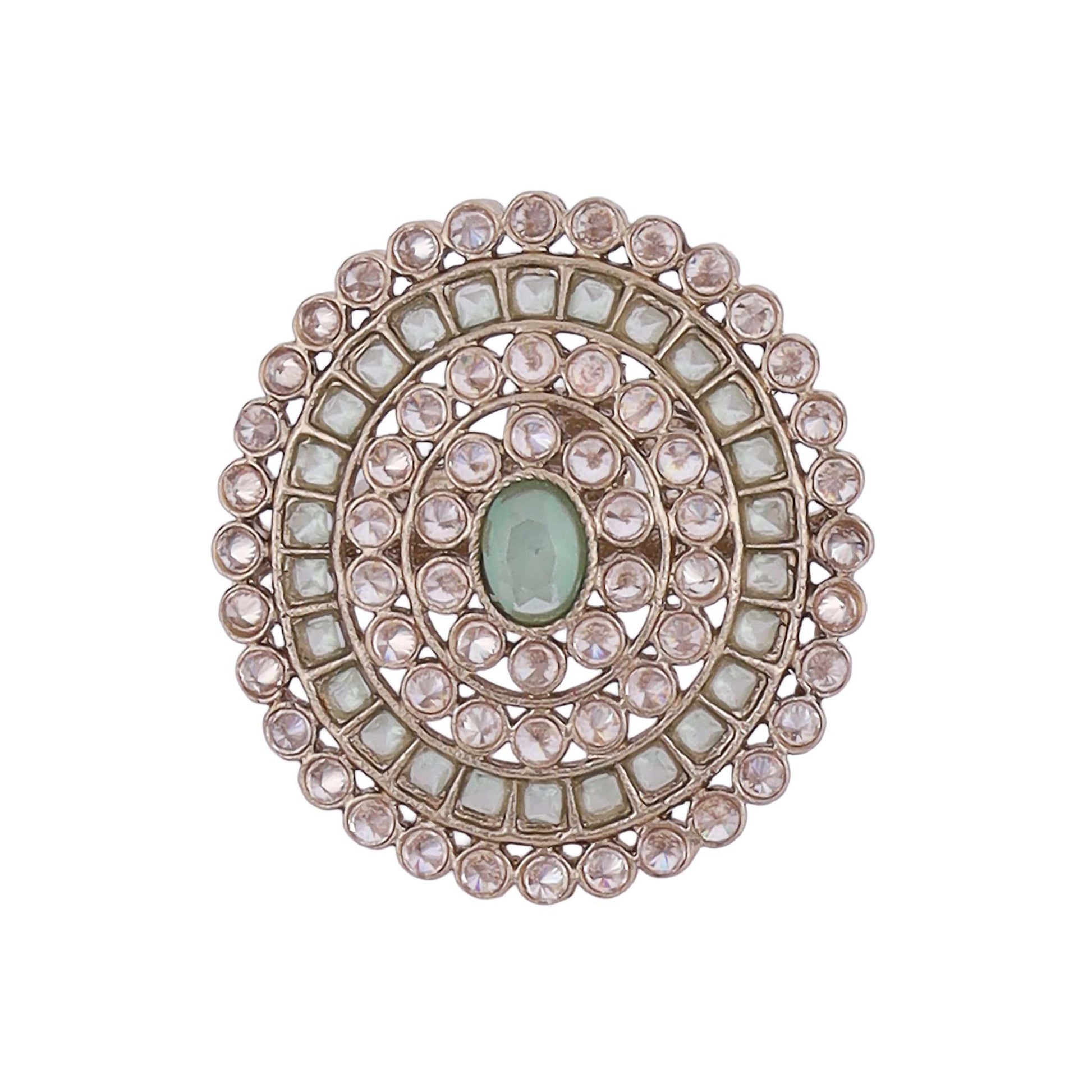 Saloni Fashion Jewellery Glimmery Round Shape Gold Plated Adjustable Finger Ring For Women