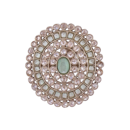 Saloni Fashion Jewellery Glimmery Round Shape Gold Plated Adjustable Finger Ring For Women