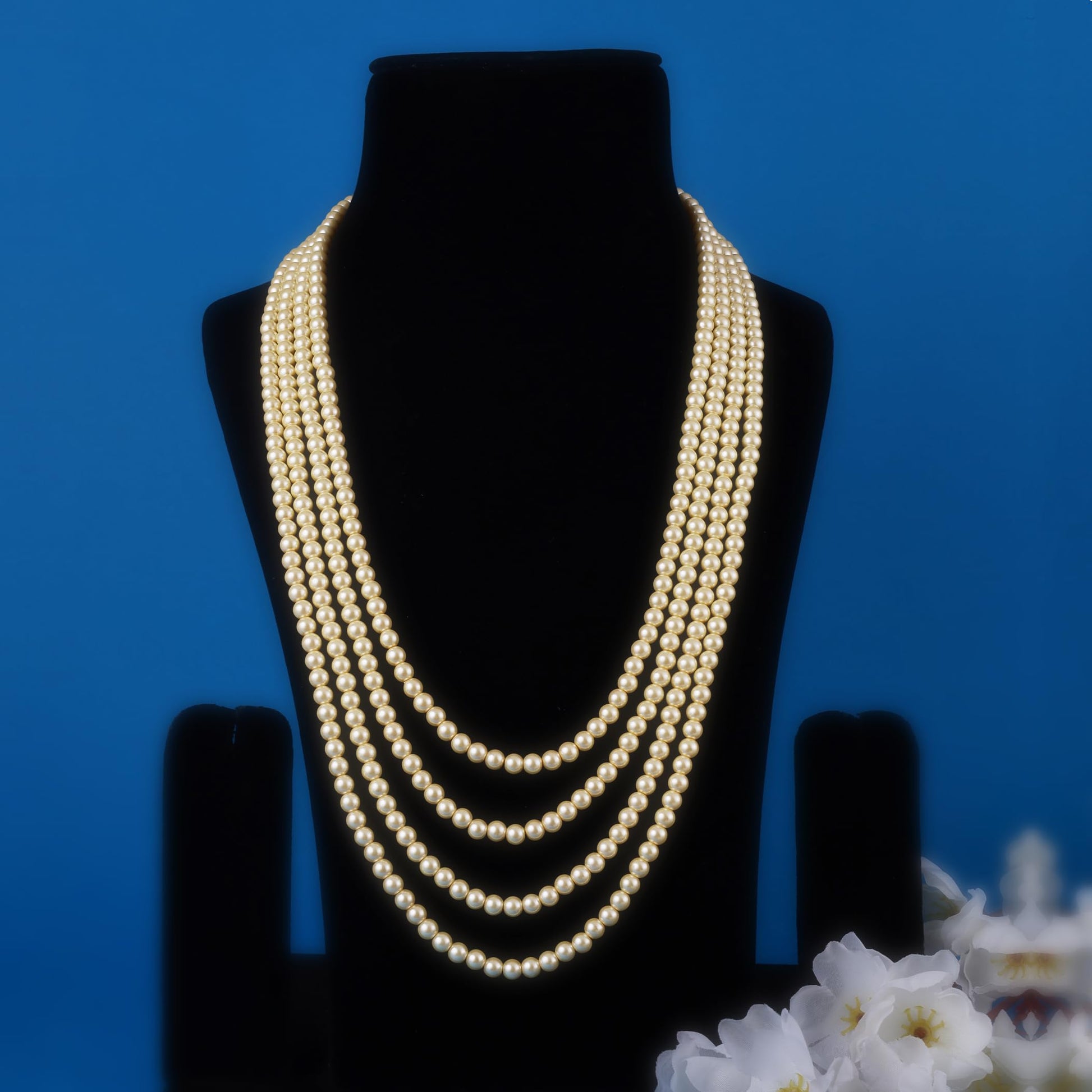 Saloni Fashion Jewellery Classic Pearl 4 Layered Gold Plated Moti Mala Necklace