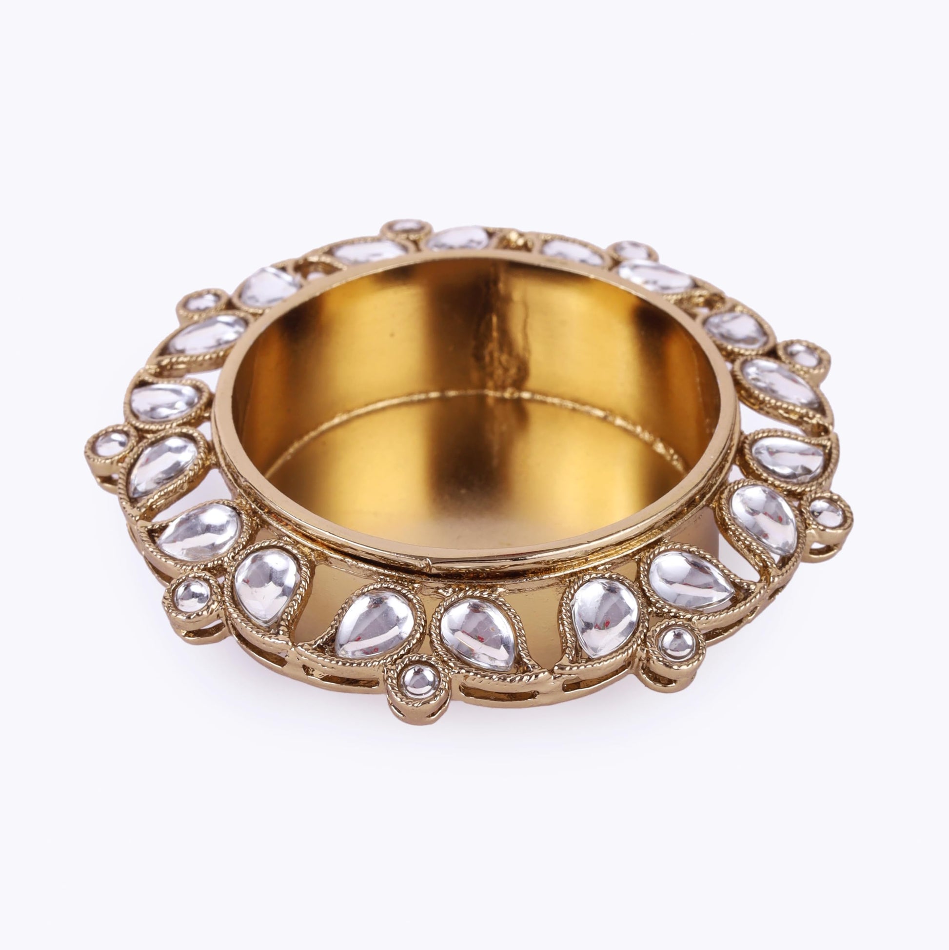 Saloni Fashion Jewellery Traditional Designer Paisley and Round Shape Brass Gold Plated White Stone Festival Decorative Deep / Diya