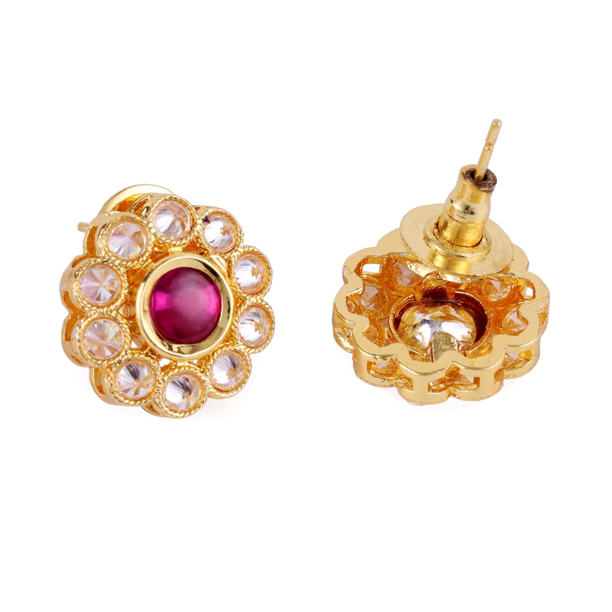 Saloni Fashion Jewellery Traditional Round Shape Golden Balls Pink Stone Gold Plated Choker Necklace Set For Women