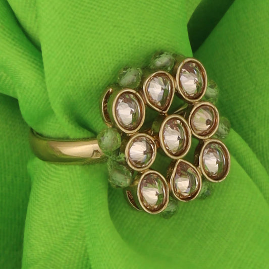 Saloni Fashion Jewellery Modish Round and Oval Shape Gold Plated Set of 2 Combo Adjustable Finger Ring For Women