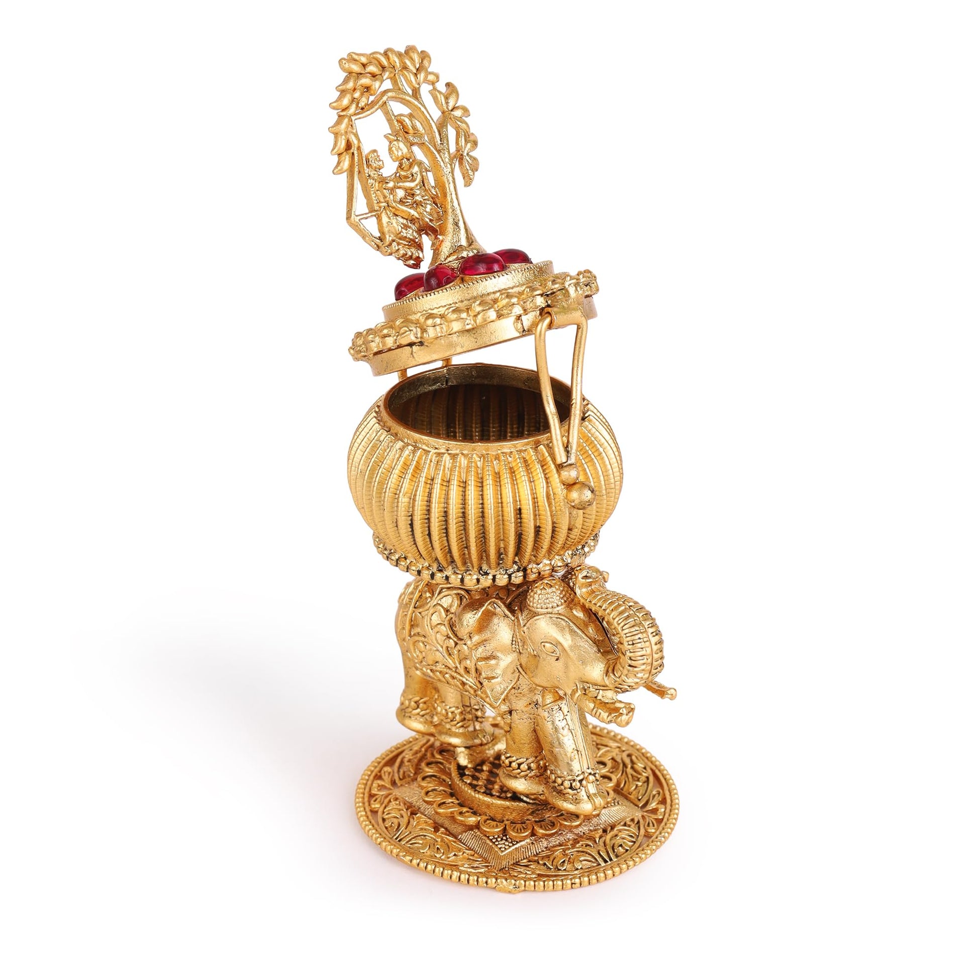 Saloni Fashion Jewellery Traditional Lord Radhey Krishana and Elephant Gold Plated Brass Sindoor Dani/Dibbi For Women