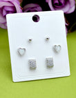 Saloni Fashion Jewellery Square and Heart Shape Combo of 3 Silver Plated Stud Earring For Women and Girls - view 3