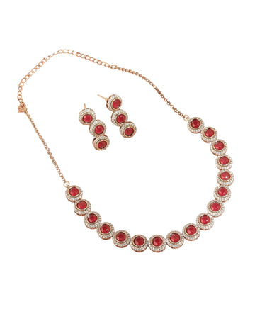 Saloni Fashion Jewellery Stylish Round Shape CZ Studded Antique Gold Plated Red Uncut Kundan Stone Brass Choker Necklace Set For Women and Girls
