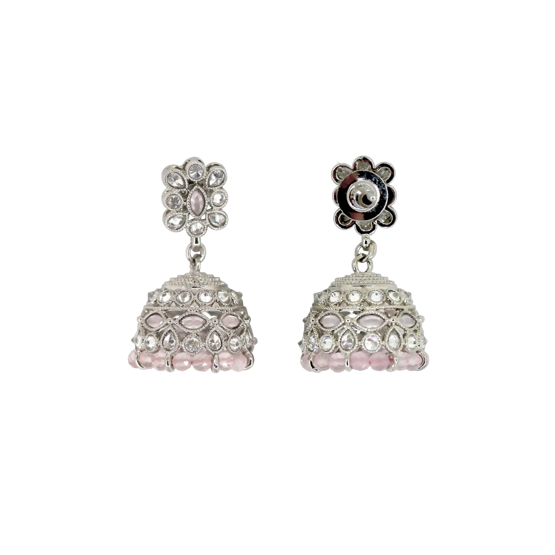 Saloni Fashion Jewellery Charming Pear and Flower Shape Pink Uncut Kundan Stone Silver Plated Jhumki Earring For Women and Girls