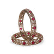 Saloni Fashion Jewellery Graceful Beads Oval Shape Stone Antique Gold Plated Set Of 2 Bangles For Women - view 2