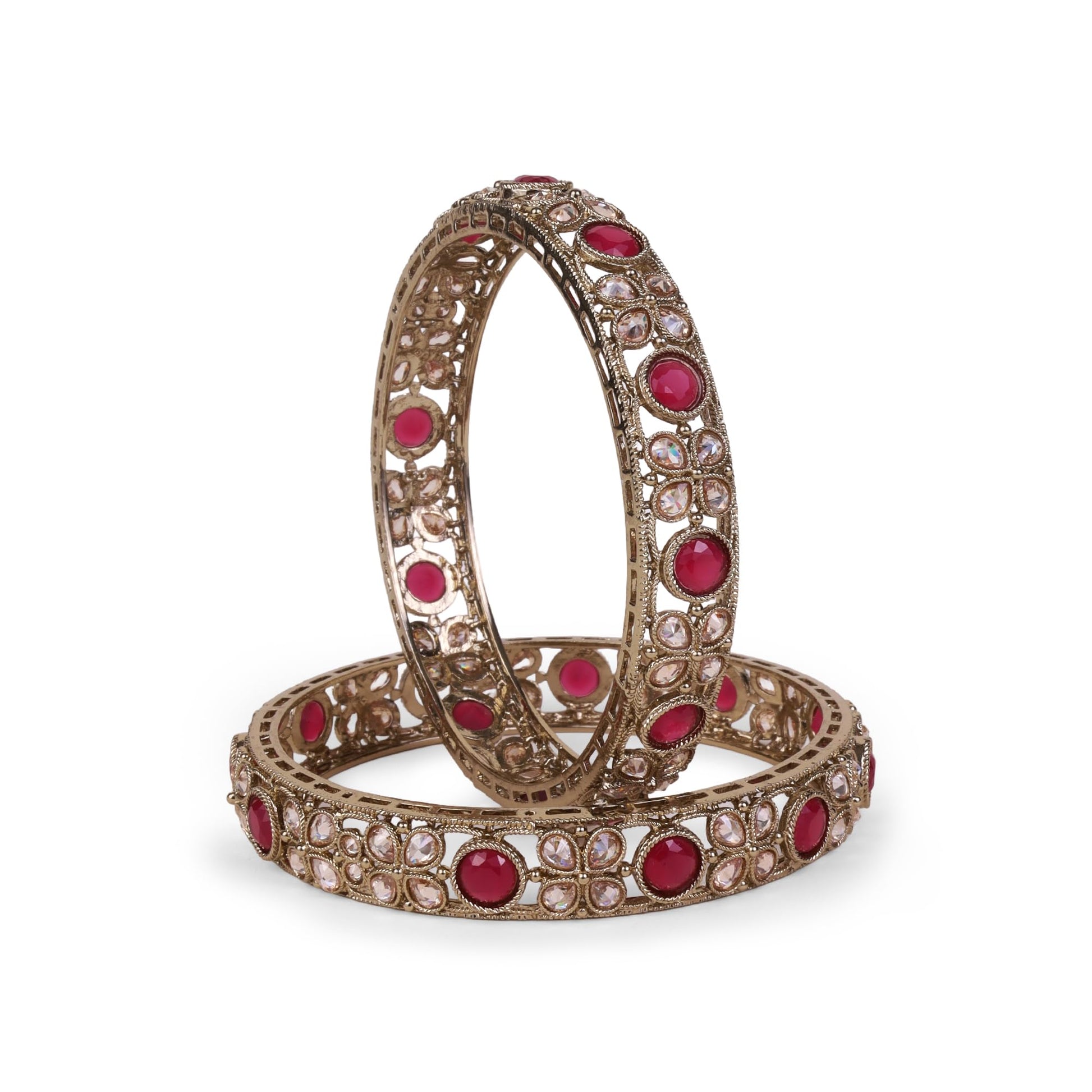Saloni Fashion Jewellery Graceful Beads Oval Shape Stone Antique Gold Plated Set Of 2 Bangles For Women