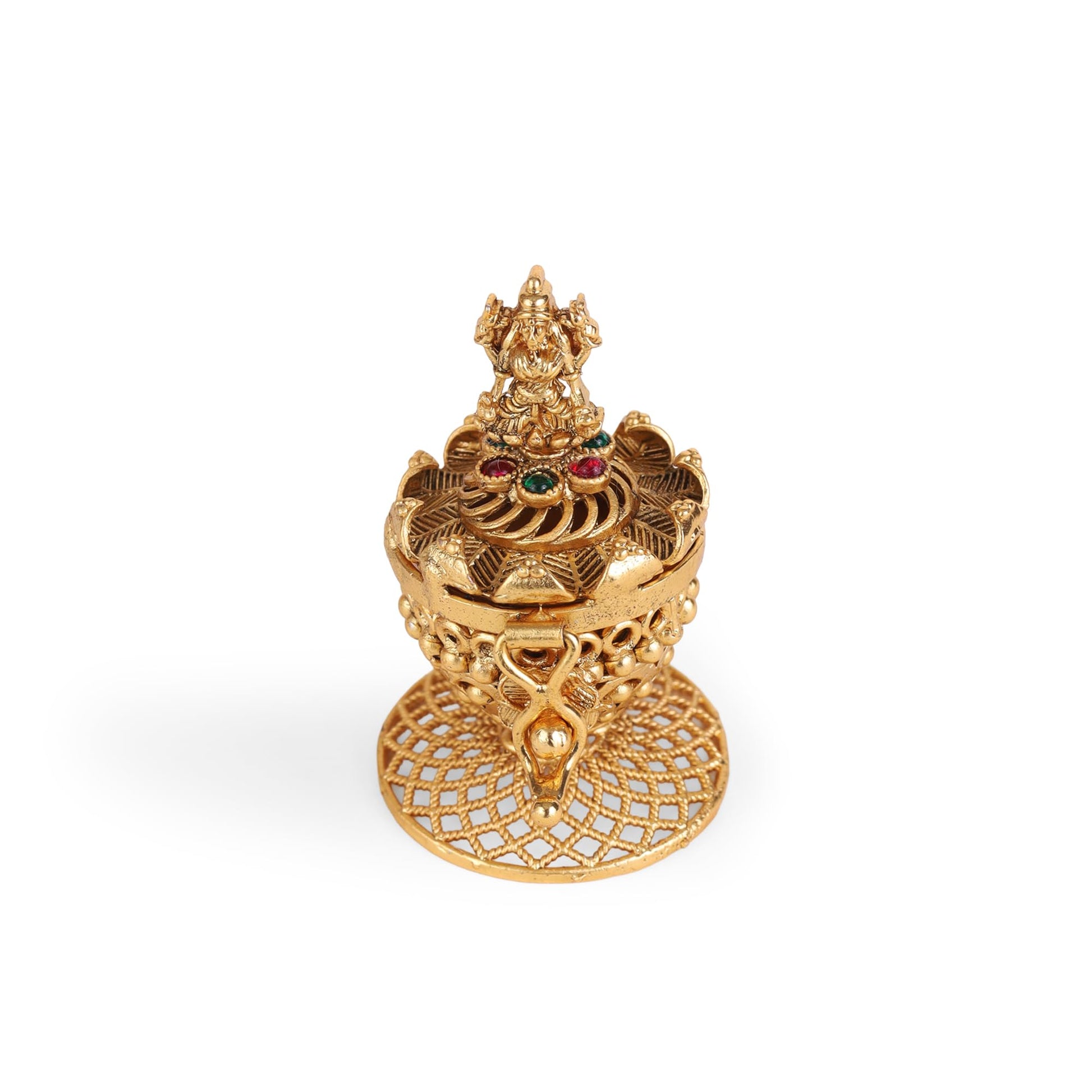 Saloni Fashion Jewellery Traditional Laxmi Design Gold Plated Brass Sindoor Dani/Dibbi For Women