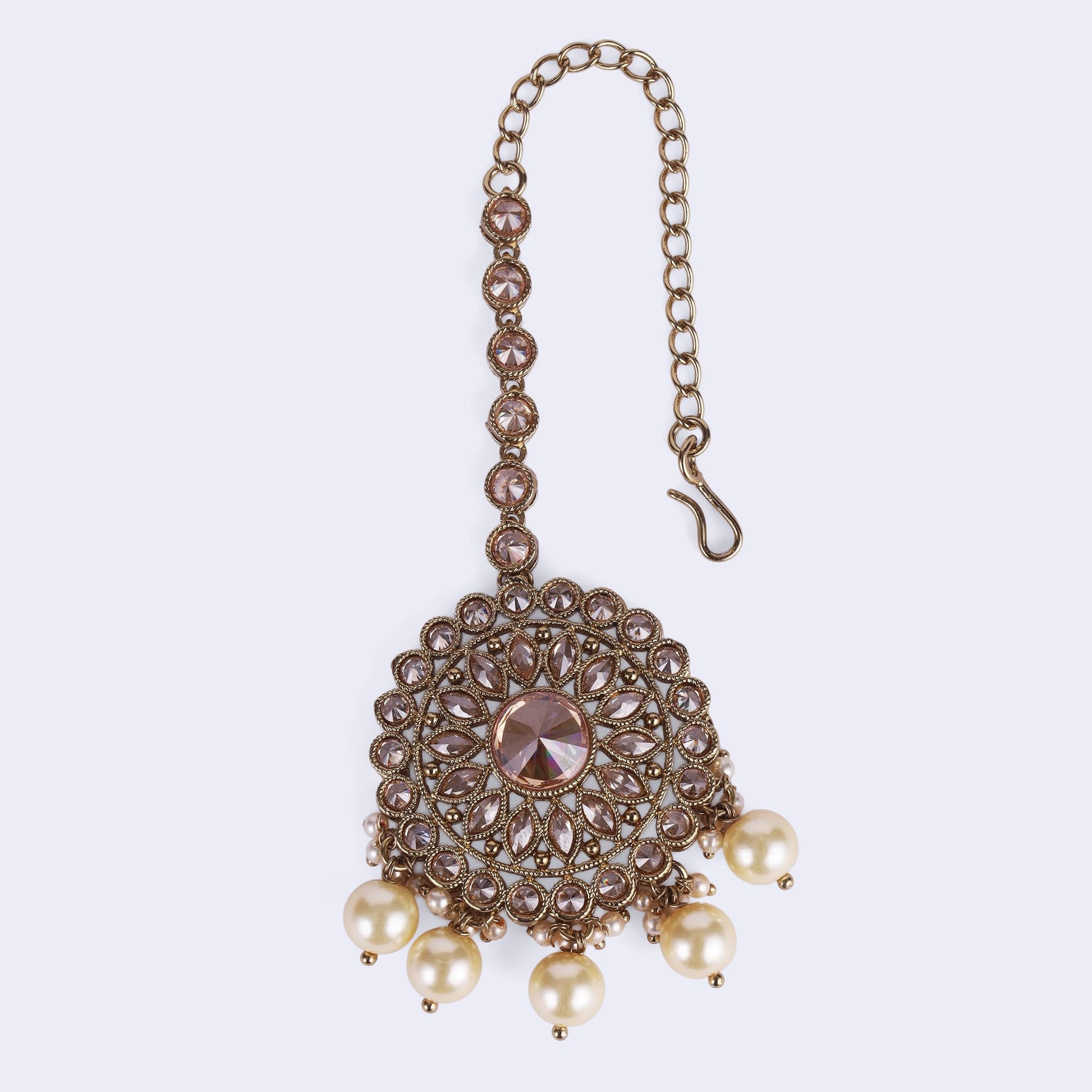 Saloni Fashion Jewellery Lavish Round and Flower Design Gold Plated Maang Tikka For Women and Girls