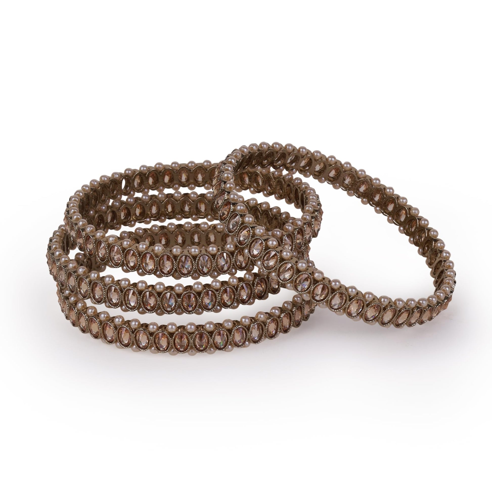 Saloni Fashion Jewellery Creative Pearl Brown Crystal Antique Gold Plated Set Of 4 Bangles For Women