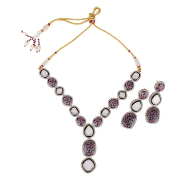 Saloni Fashion Jewellery Flowing Oval and Round Shape Uncut Kundan Stone Gold Plated Brass Choker Necklace Set For Women and Girls