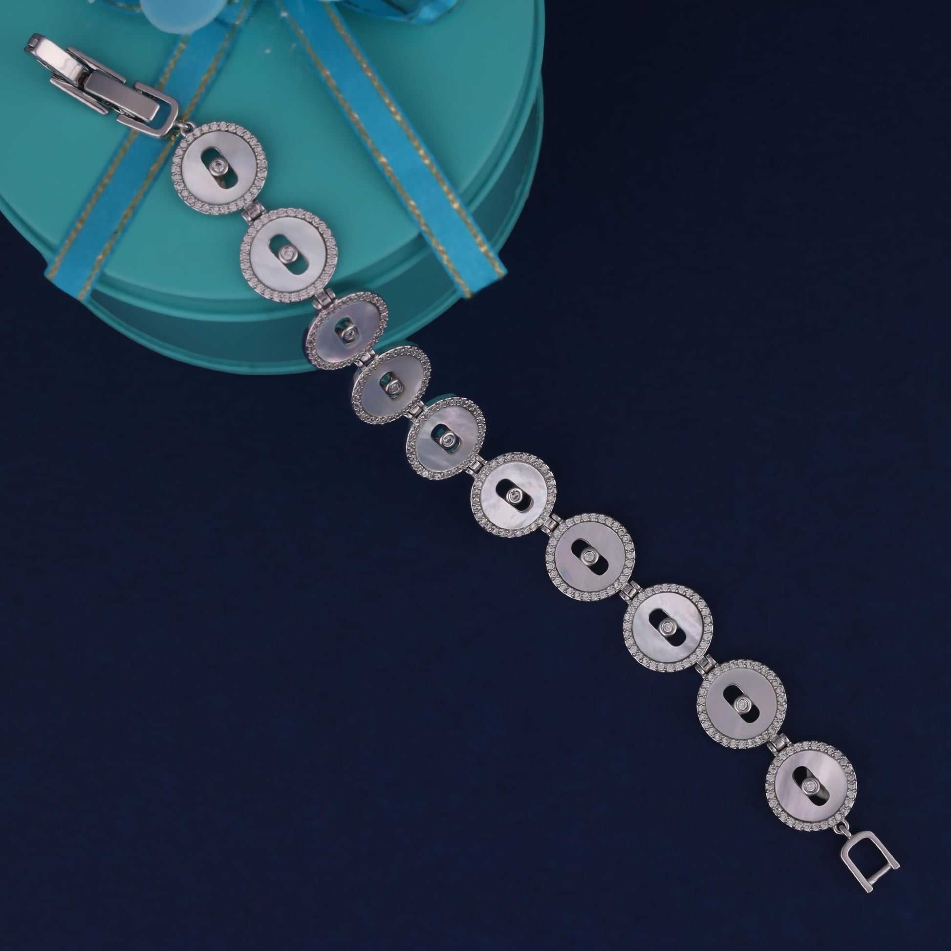 Saloni Fashion Jewellery Inspired Square Shape Silver Plated Free Size Charm Bracelet For Women