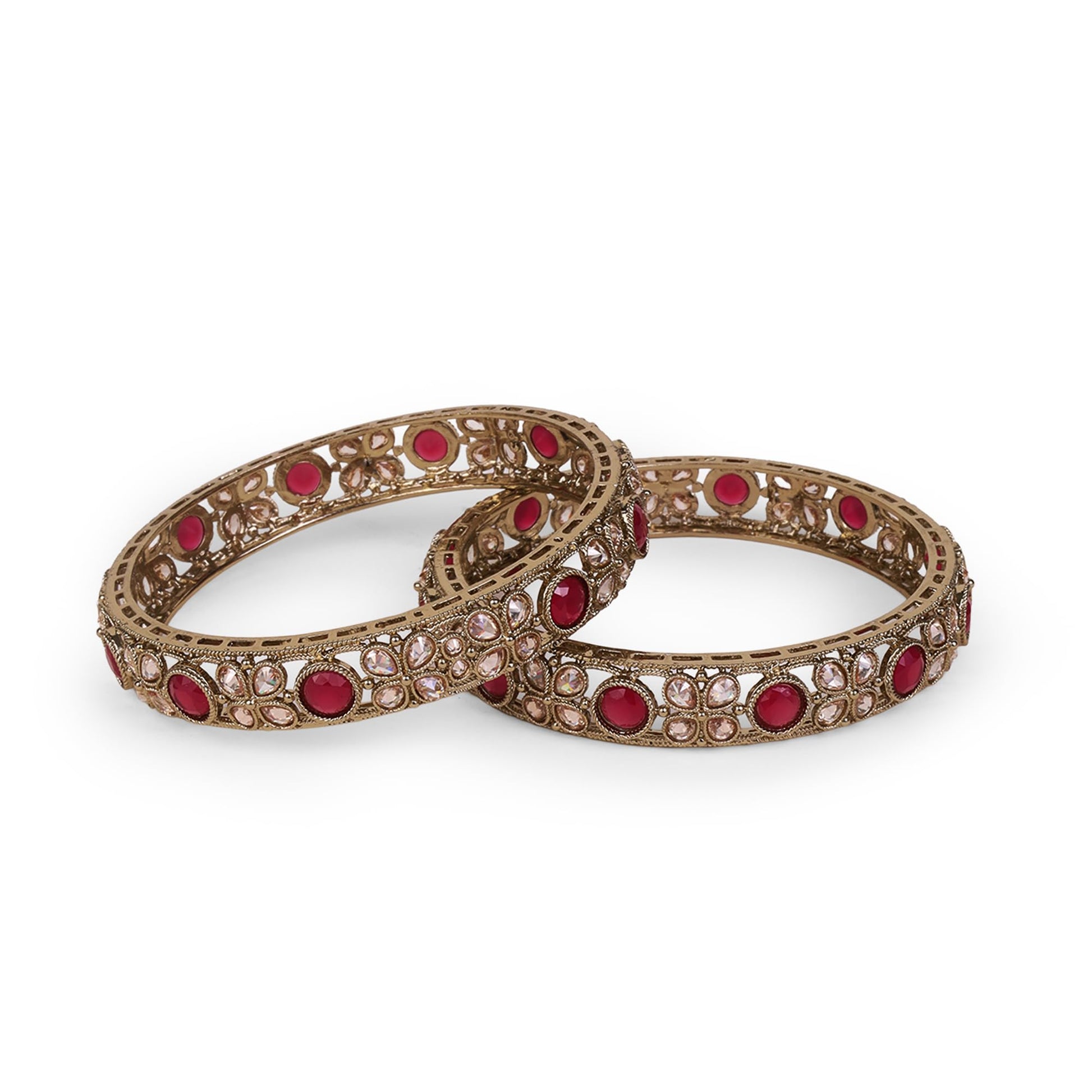 Saloni Fashion Jewellery Graceful Beads Oval Shape Stone Antique Gold Plated Set Of 2 Bangles For Women