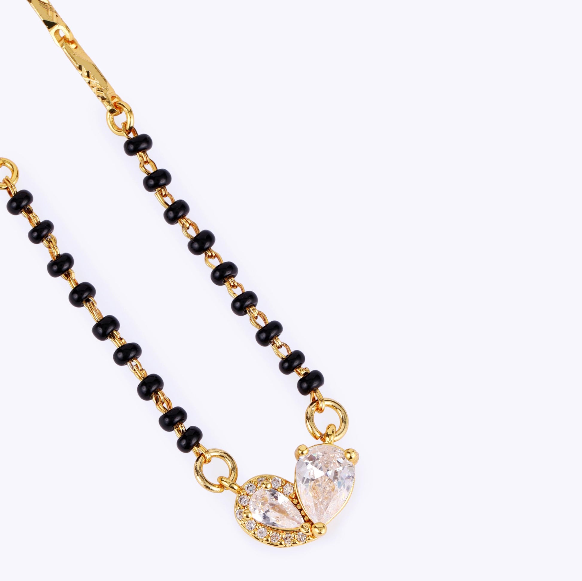 Saloni Fashion Jewellery Traditional Modern CZ Studded Oval Shape Gold Plated Black Beaded Adjustable Chain Mangalsutra For Women