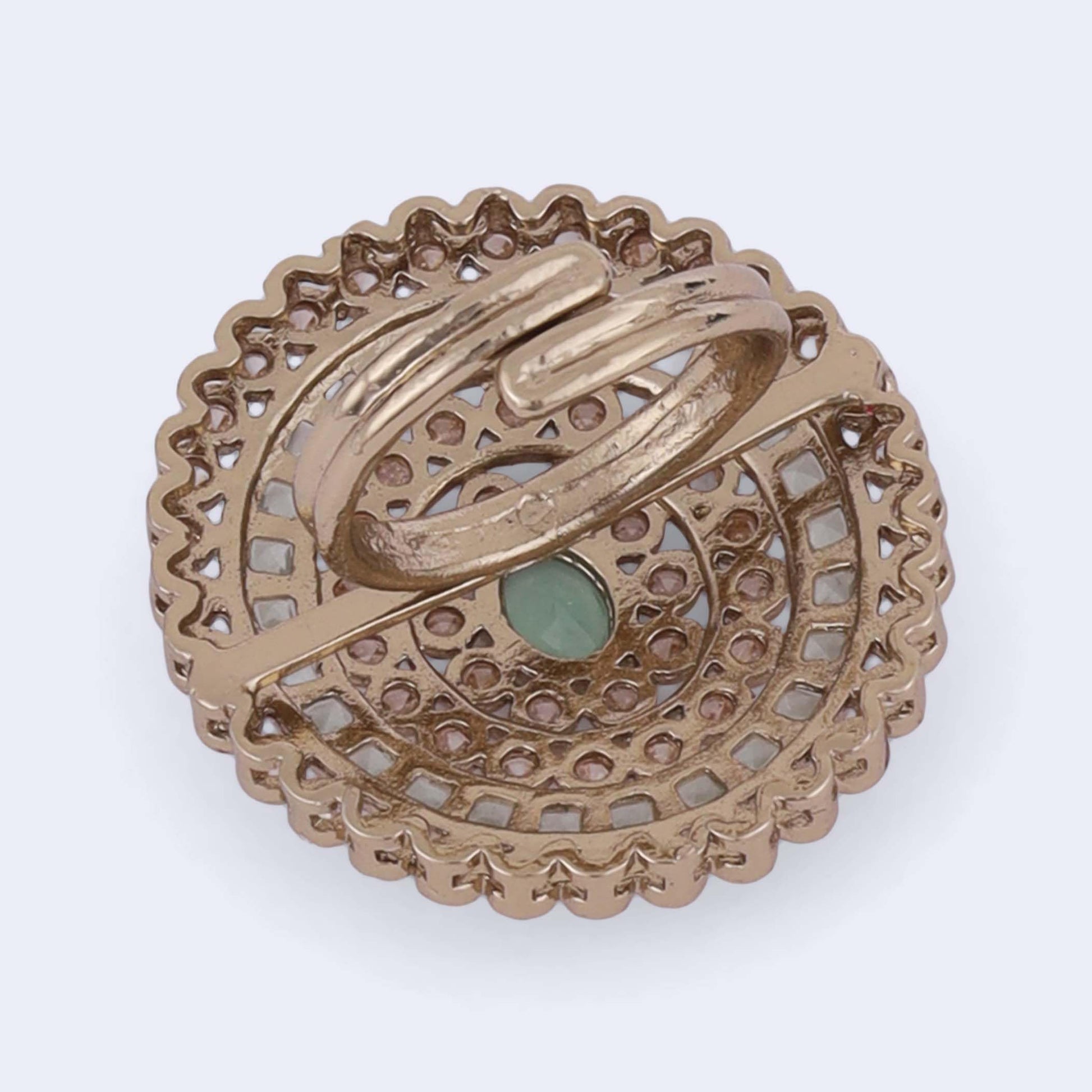 Saloni Fashion Jewellery Glimmery Round Shape Gold Plated Adjustable Finger Ring For Women
