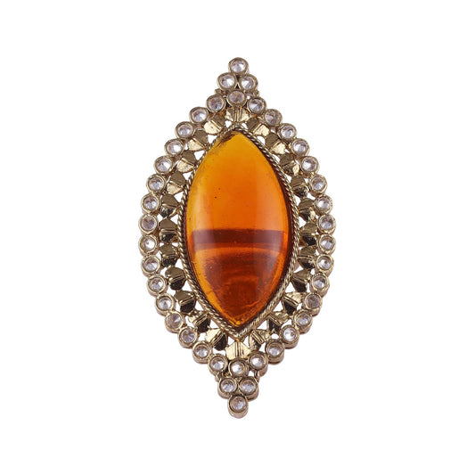 Saloni Fashion Jewellery Glamorous Oval Shape Center Orange Stone Gold Plated Adjustable Finger Ring For Women