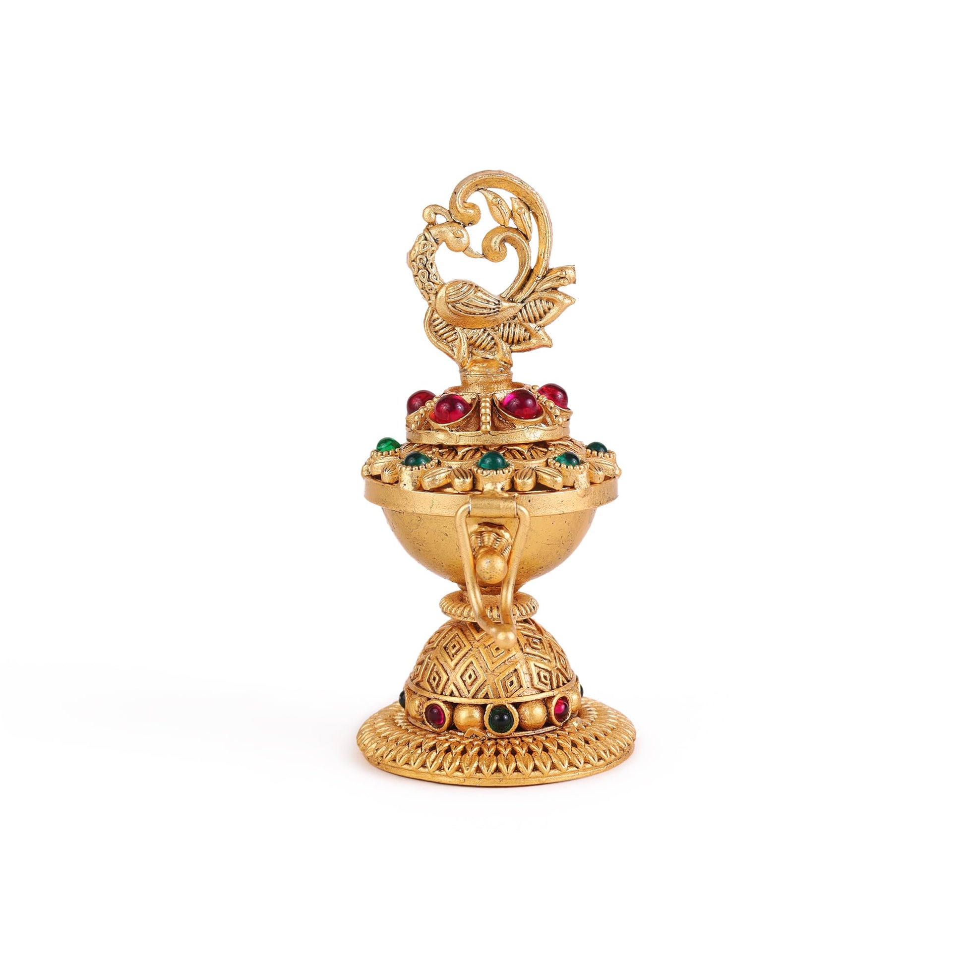 Saloni Fashion Jewellery Traditional Flower and Peacock Design Gold Plated Brass Set of 2 Combo Sindoor Dani/Dibbi For Women