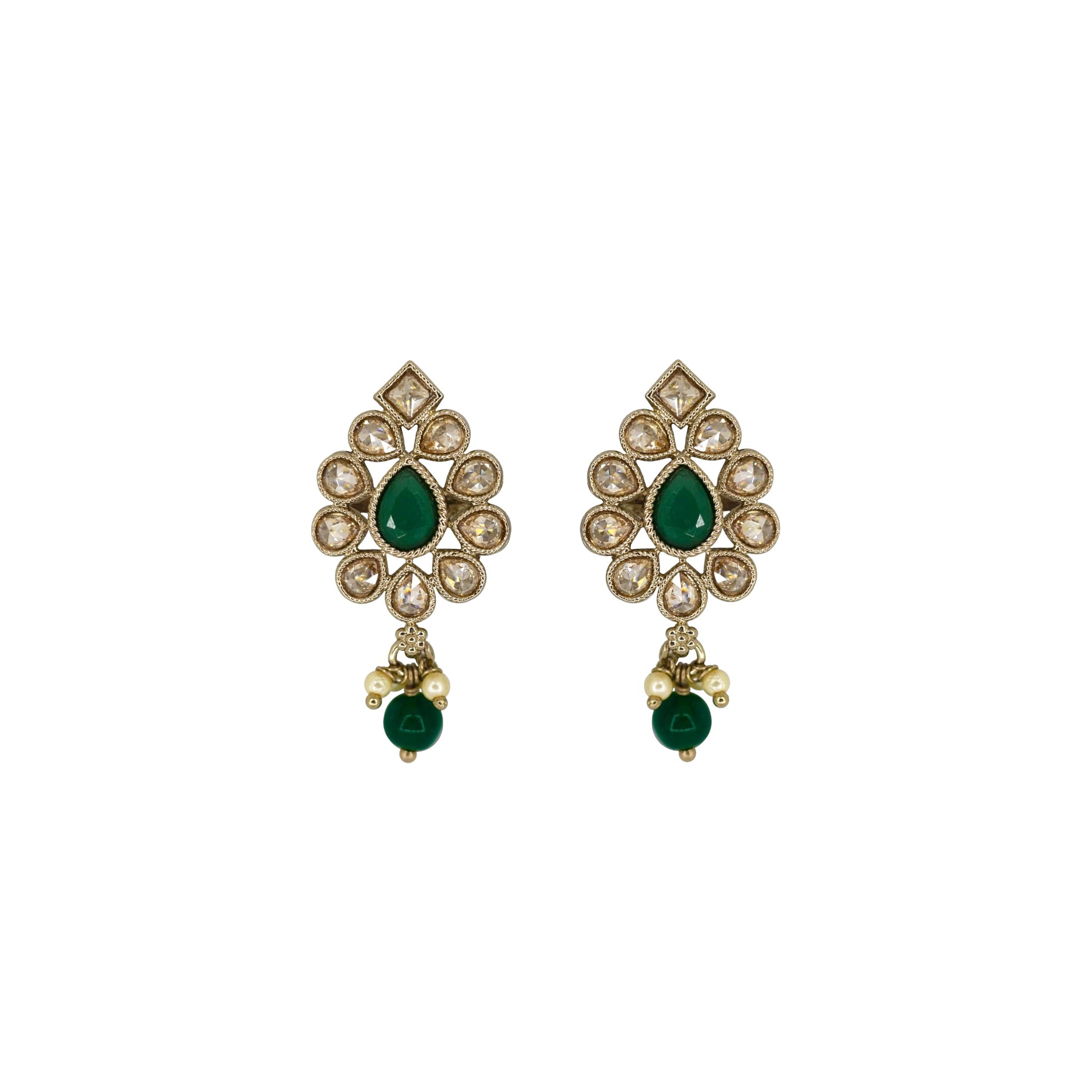 Saloni Fashion Jewellery Lovely Oval Shape Green Uncut Kundan Stone Antique Gold Plated Jhumki Earring For Women and Girls