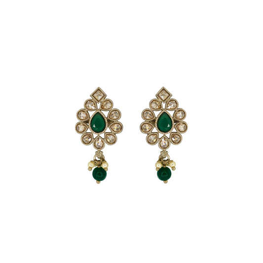 Saloni Fashion Jewellery Lovely Oval Shape Green Uncut Kundan Stone Antique Gold Plated Jhumki Earring For Women and Girls