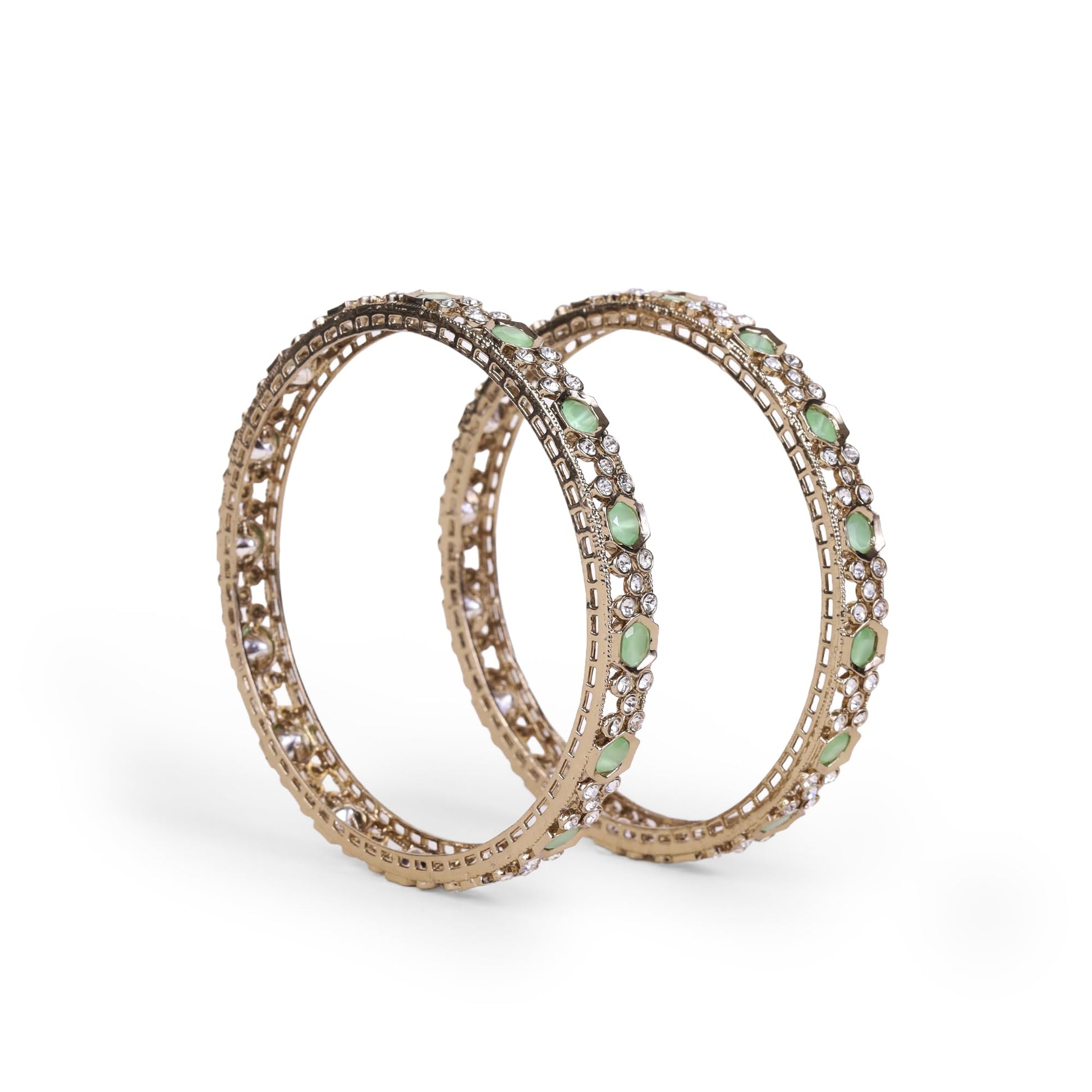 Saloni Fashion Jewellery Luxurious Green Crystal Antique Gold Plated Set Of 2 Bangles For Women