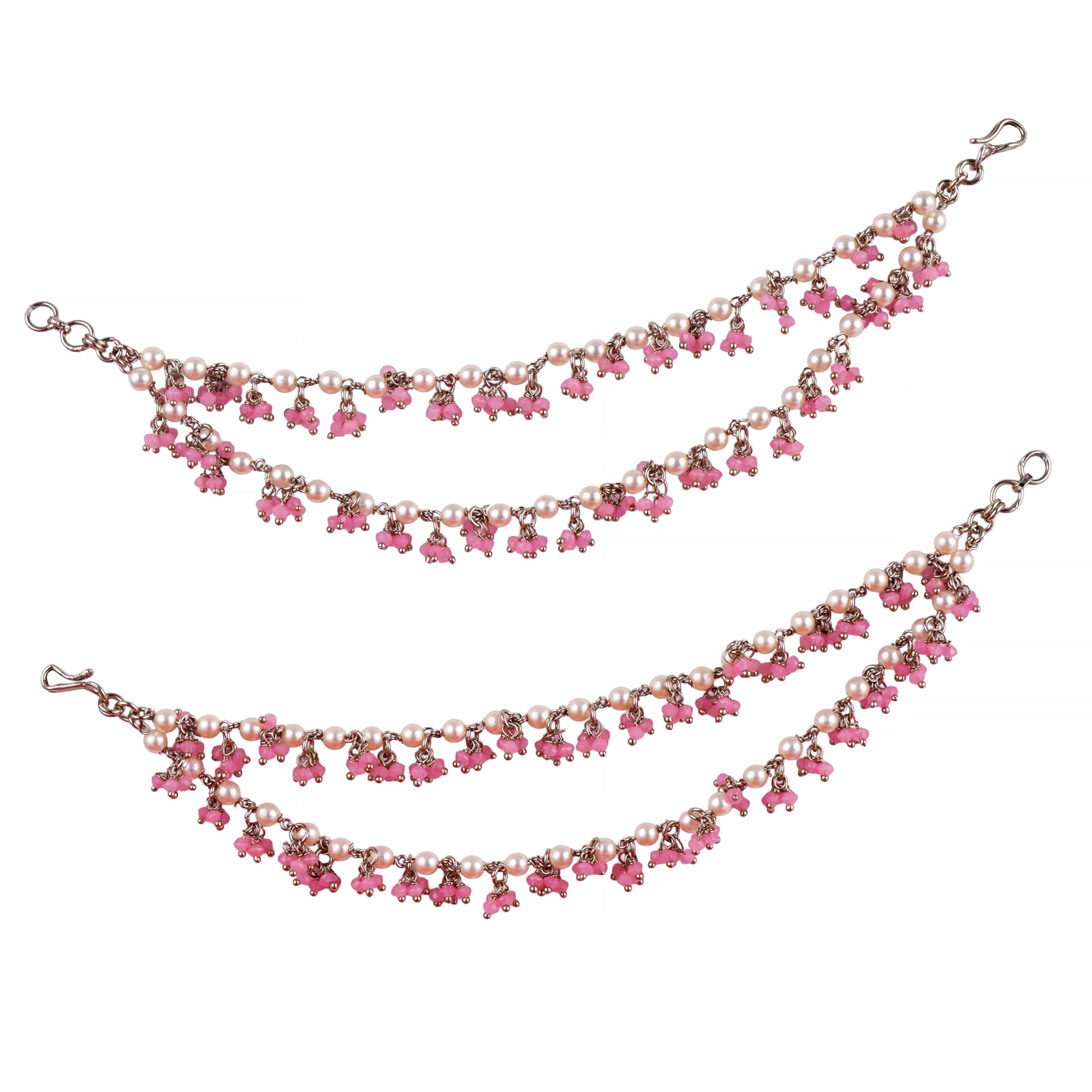Saloni Fashion Jewellery Astonish Mother of Pearl Pink 2 String Antique Gold Plated Set Of 2 Brass Ear-Chain (Kaanchain) For Women and Girls