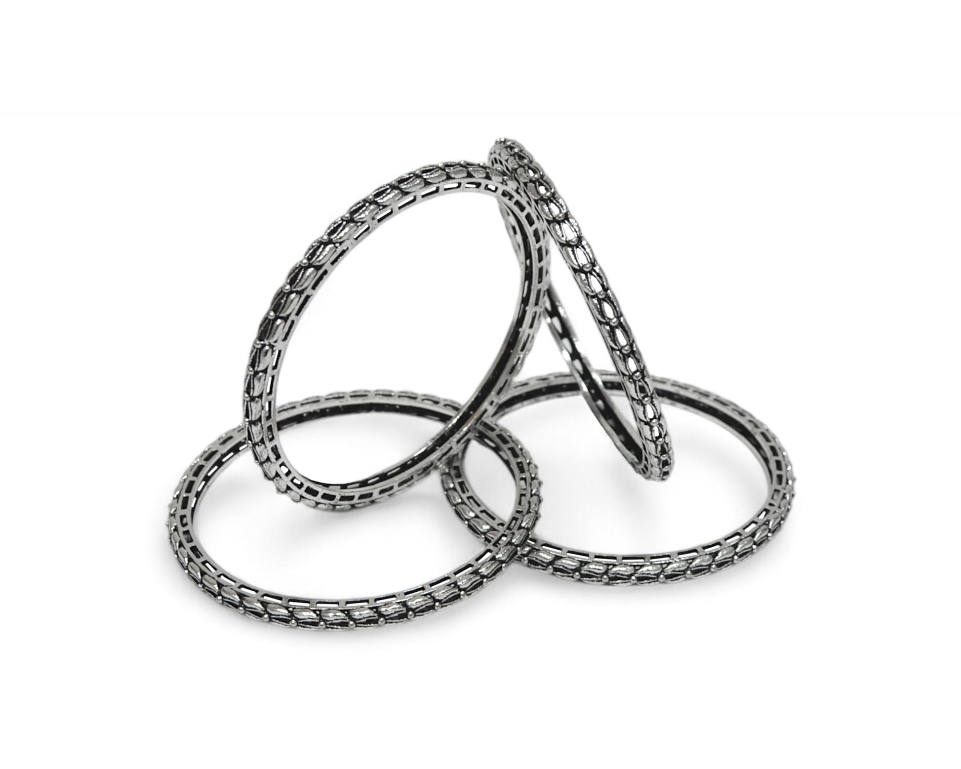 Saloni Fashion Jewellery Stylish Box Chain Oxidised Silver Plated Set of 4 Bangle For Women and Girls
