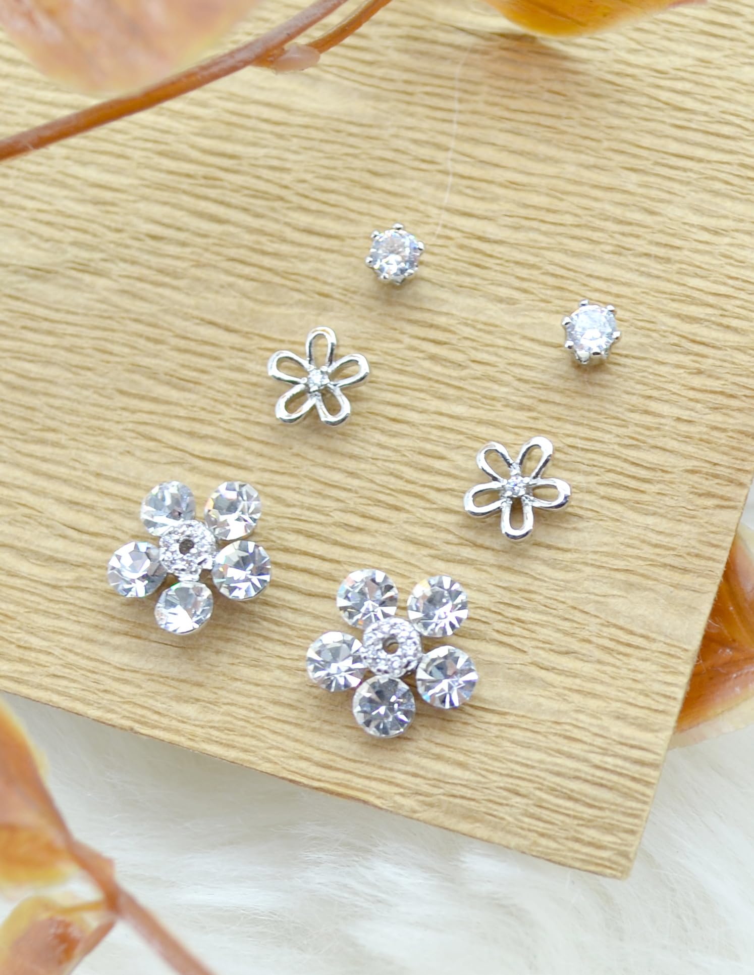 Saloni Fashion Jewellery Fancy Flower Desing Combo of 3 Silver Plated Stud Earring For Women and Girls