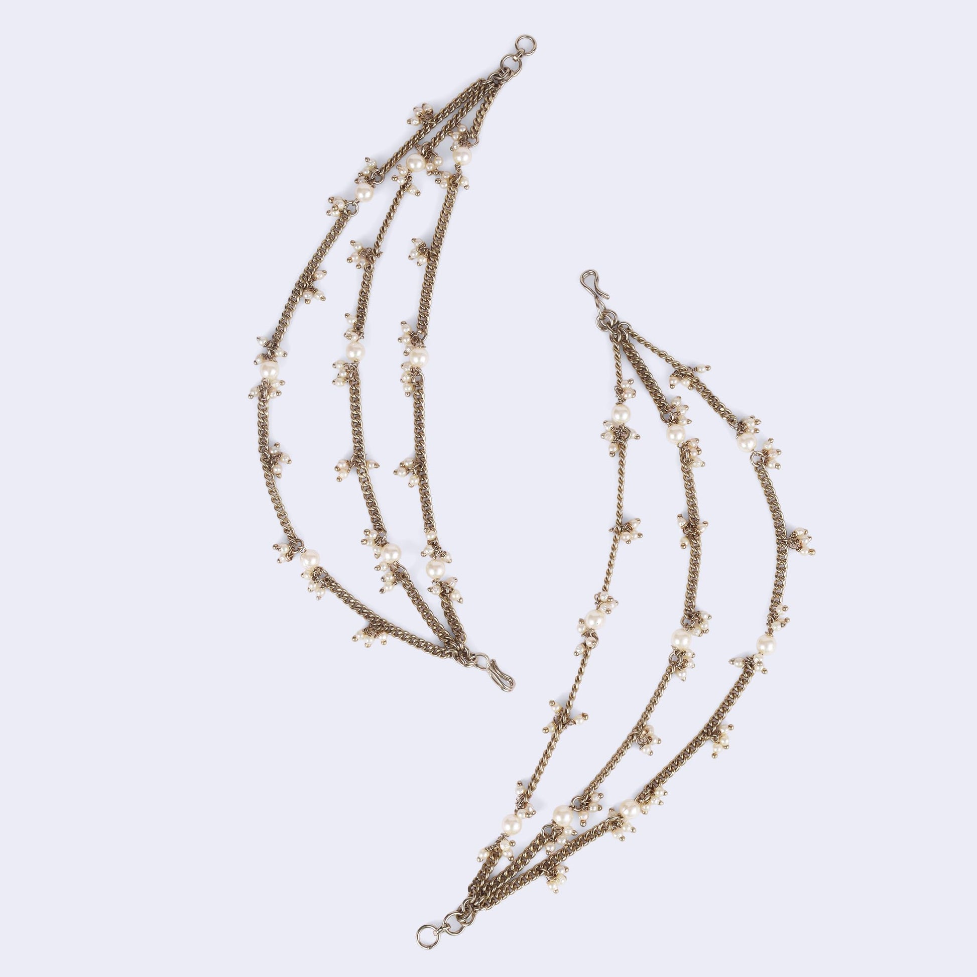 Saloni Fashion Jewellery Traditional Stylish 3 String Long Chain Gold Plated Set of 2 Pearl Ear-Chain(Kaanchain) For Women