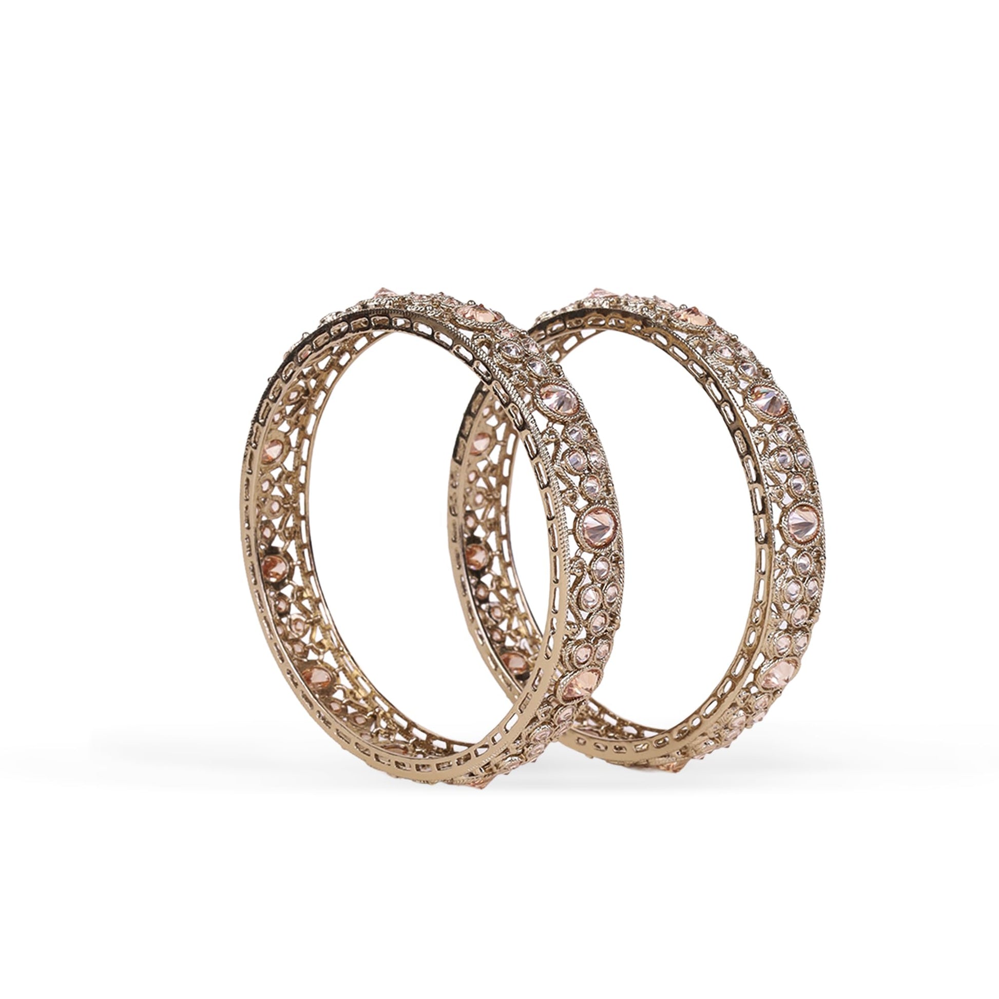 Saloni Fashion Jewellery Lavish Round Shape Crystal Stone Antique Gold Plated Set Of 2 Bangles For Women