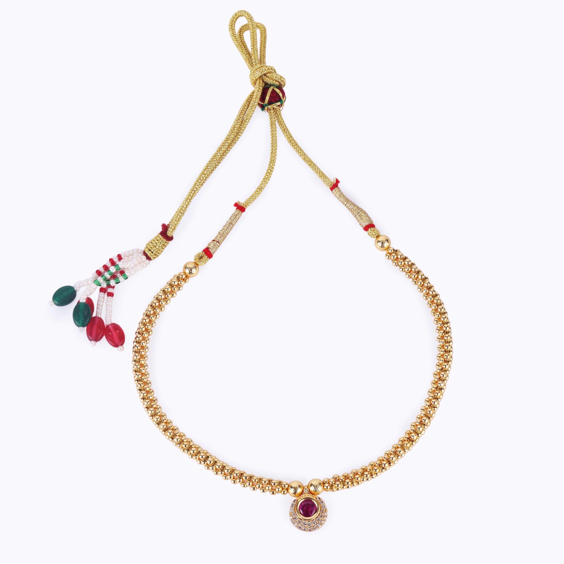 Saloni Fashion Jewellery Traditional Round Shape Golden Balls Pink Stone Gold Plated Choker Necklace For Women
