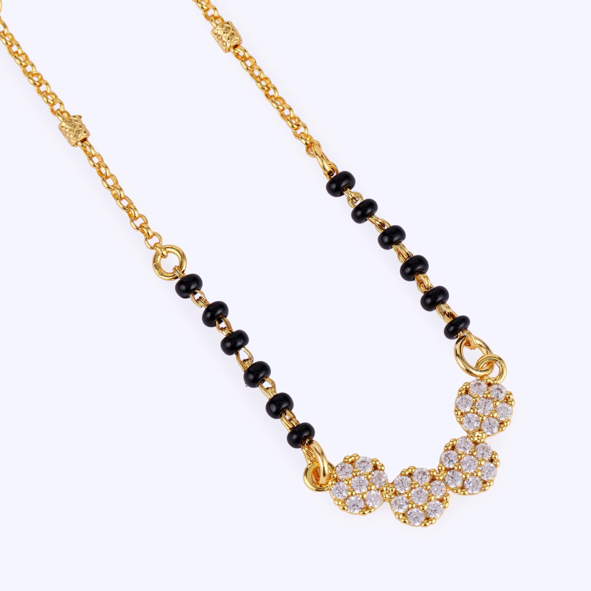 Saloni Fashion Jewellery Traditional Stylish CZ Studded Round Shape Gold Plated Black Beaded Adjustable Chain Mangalsutra For Women