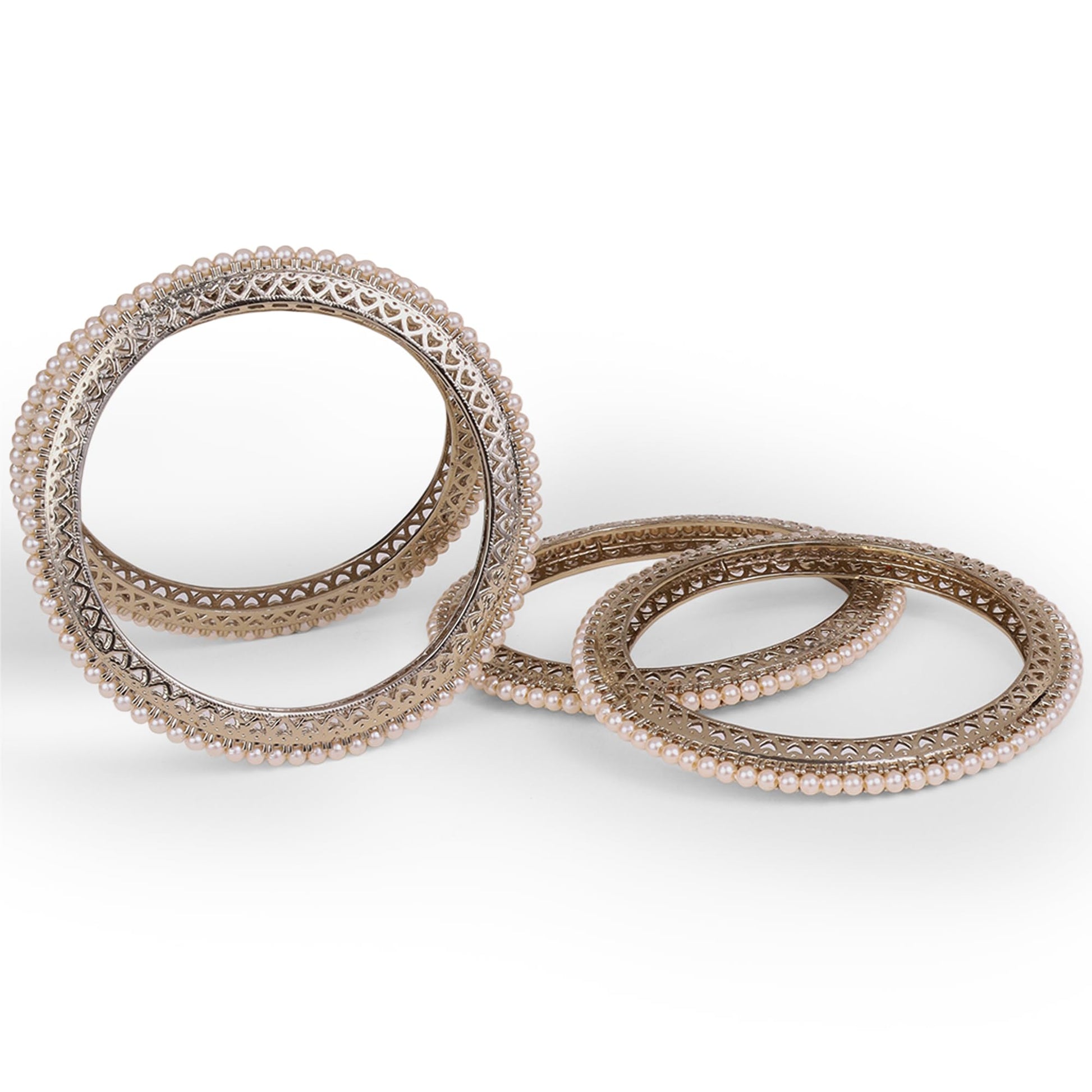 Saloni Fashion Jewellery Glimmery Pearl Antique Gold Plated Set Of 4 Bangles For Women
