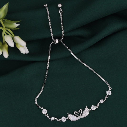 Saloni Fashion Jewellery Lovely Swan Design Silver Plated Free Size Charm Bracelet For Women